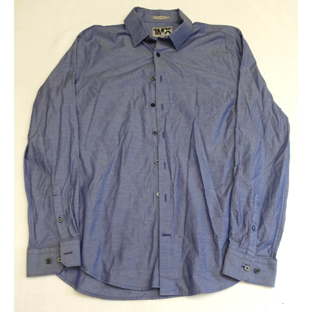 Express 1MX Shirt Mens M Blue Slim Fit Dress Long Sleeve Button Up Business